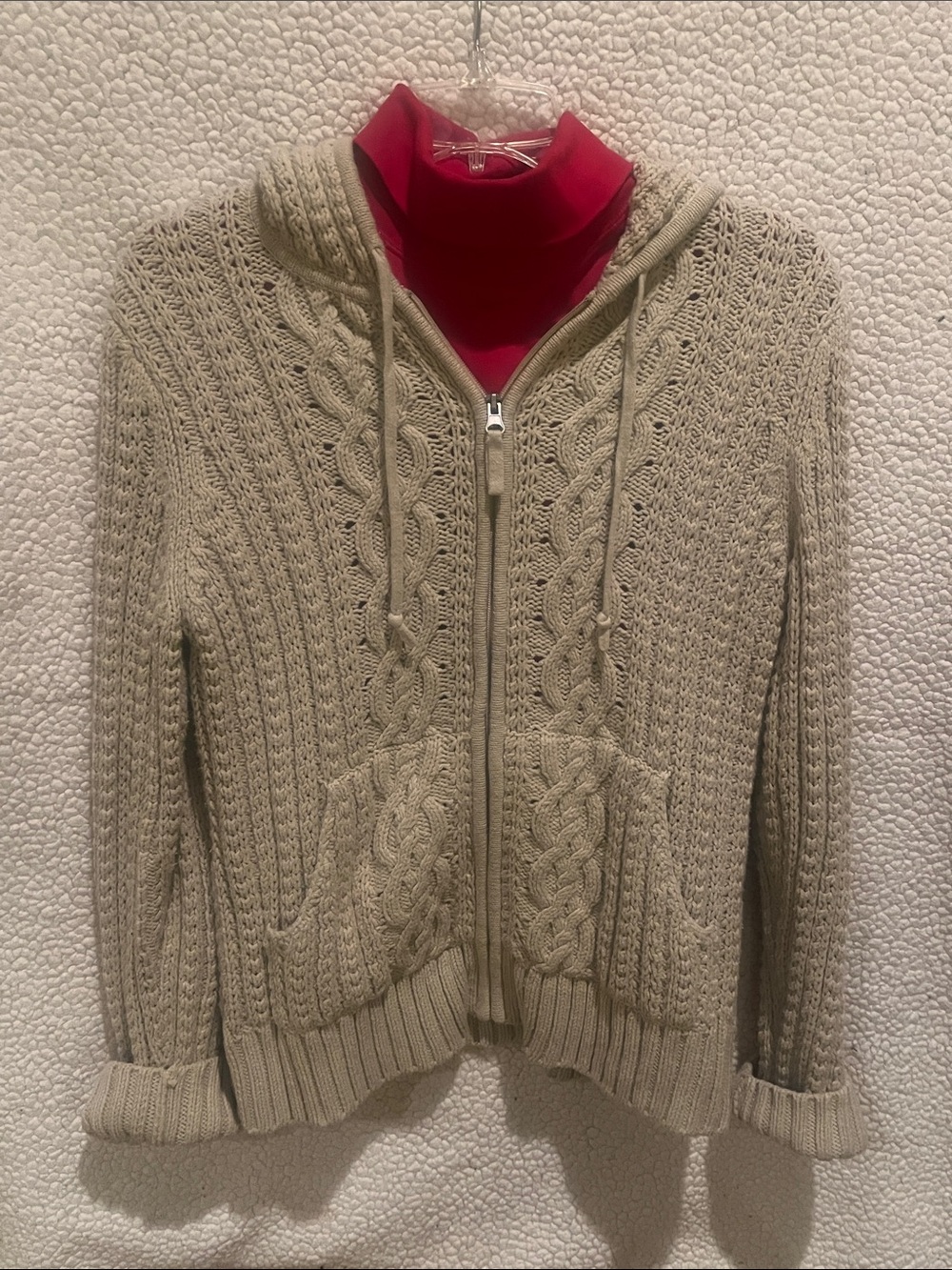 Liz Claiborne Cream Cable-Knit Zip Hoodie
